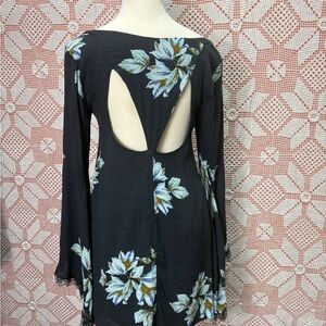 Free People Floral Bell Sleeve Open Back Dress XS